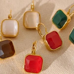 Charm Vintage Square Green Opal Earrings
